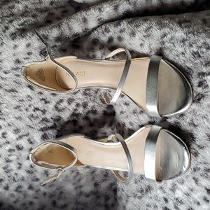 Nine West metallic silver strappy heels
